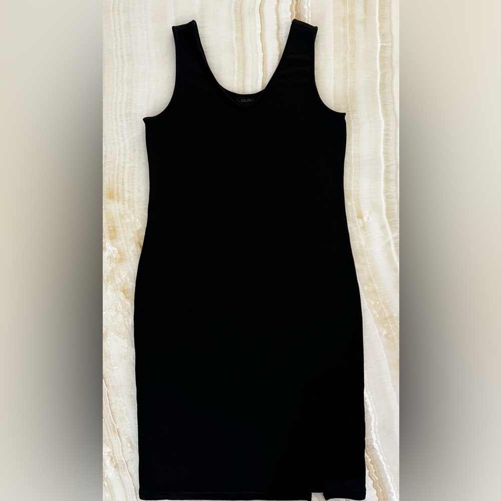 Goldray Black Ribbed Midi Tank Dress – XL Modal Blend Side Slit